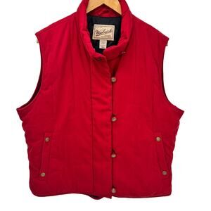 Woolrich Puffer Vest Womens Large Red Button Up Jacket + Pockets Outdoor Vintage